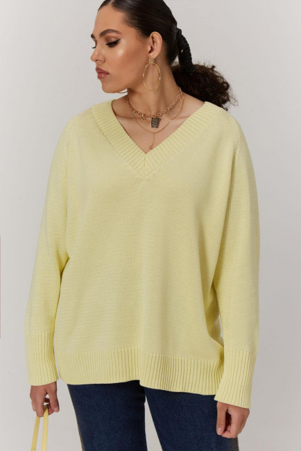 Желтый вязаный пуловер из смесового хлопка