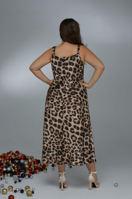Платье слип А-силуэта на лямках с принтом леопард на широких бретелях заказать большой размер