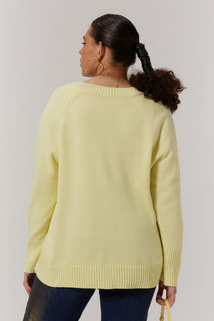 Желтый вязаный пуловер из смесового хлопка